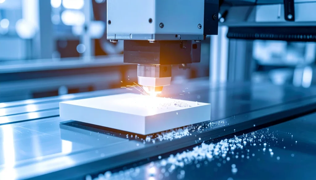A high-powered laser melting metal powder in additive manufacturing