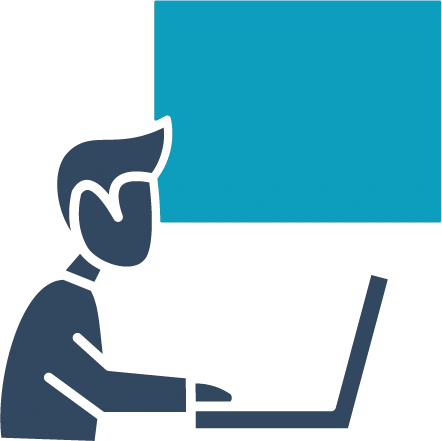 Personal growth icon: a person learning at a laptop beside a board