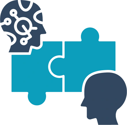 Team building icon: two profiles joined by interlocking puzzle pieces