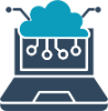 Large-format printing icon: a workstation screen with a networked part