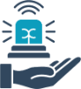 Faster production icon: a hand supporting a signal symbol