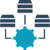 Lightweight performance icon: stacked build layers around a gear