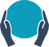 Certified quality icon: two hands cradling a sphere