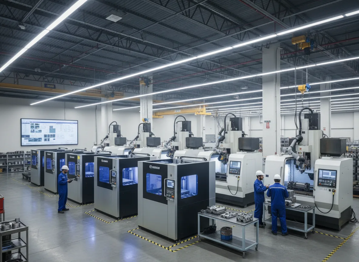 Technicians working among CNC and additive manufacturing machines on the VisionCraft production floor
