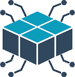 Advanced technology icon: a connected cube of networked nodes