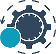 Quality assurance icon: a gauge inside a gear