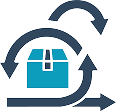 On-time delivery icon: a shipping box circled by arrows